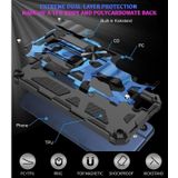 Voor Samsung Galaxy S21 FE Camouflage Armor Shockproof TPU + PC Magnetische Beschermhoes met Houder (Blauw)