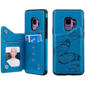 Voor Galaxy S9 Butterfly Embossing Pattern Shockproof Protective Case met Holder & Card Slots & Photo Frame(Blue)