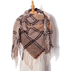 Herfst & Winter Fringed Sjaal Plaid Square Sjaal Verdikking Dames Sjaal  Maat: 145cm(LS-02 Koffie)