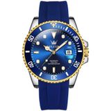 OLEVS 6650 heren lichtgevend waterdicht siliconen band mechanisch horloge (blauw + goud)