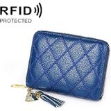 KB213 Diamond textuur rits koeienhuid lederen dubbele rij orgel vorm meerdere kaartsleuven anti-magnetische RFID portemonnee Clutch tas voor dames (blauw)