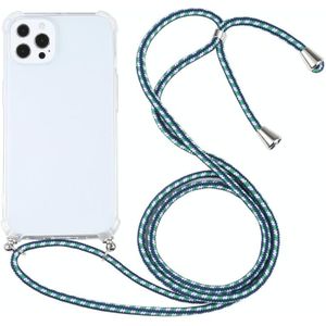 Vierhoek schokbestendige transparante TPU-beschermhoes met lanyard voor iphone 13 pro max (groen wit)