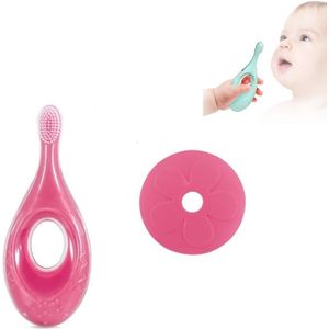 2-in-1 Baby Siliconen Tandenborstel Creative Baby Soft Hair Korte Handvat Korte Hals Protector (Rose Red)