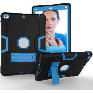 Voor iPad 4 / 3 / 2 siliconen + pc-beschermhoes met standaard (zwart + blauw)