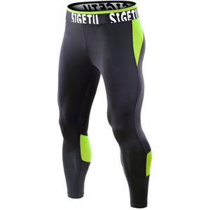 SIGETU Men Fitness Sneldrogende Stretch Broek (Kleur:Zwart Groen Formaat:XL)