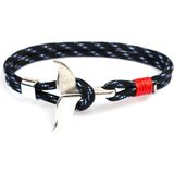 Whale staart anker charme nautische Survival touw ketting armbanden (zwart blauw)