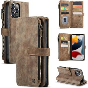 Caseme-C30 PU + TPU Multifunctionele Horizontale Flip Lederen Case met Houder & Card Slot & Portemonnee & Rits Pocket voor iPhone 13 Pro Max (Brown)