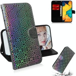 Voor Galaxy A20/A30 effen kleur kleurrijke magnetische Buckle horizontale Flip PU lederen draagtas met houder & kaartsleuven & portemonnee & Lanyard (zilver)