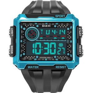 Syneke 6861 Outdoor Lichtgevende Waterdichte Multifunctionele Vierkant Groot scherm Display Sport Electronic Watch (Black Blue)