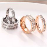 2 PCS Girls Simple Titanium Steel Diamond Ring  Size: US Size 10(Single Row Silver)