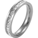 2 PCS Girls Simple Titanium Steel Diamond Ring  Size: US Size 10(Single Row Silver)