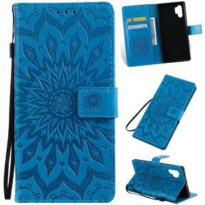 Gedrukt afdrukken zonnebloem patroon horizontale Flip PU lederen case voor Galaxy Note 10 +/Note 10 Pro  met houder & kaartsleuven & portemonnee & Lanyard (blauw)