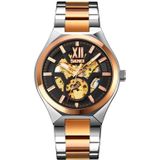 SKMEI 9258 heren twee-kleuren rvs riem automatisch mechanisch horloge (middelste rose goud shell zwart oppervlak)