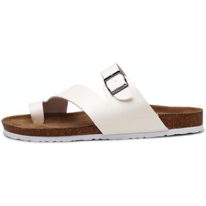 Couple Cork Slippers Men Summer Flip-flops Beach Sandals  Size: 36(White)