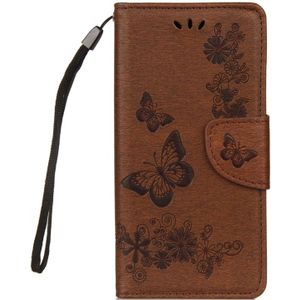 Voor Huawei P20 relif Lite Vintage bloemen vlinder patroon horizontale Flip lederen draagtas met kaartslot & houder & portemonnee & Lanyard (bruin)