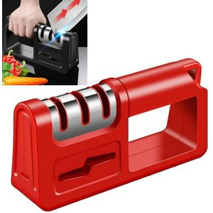 2 PCS Drie-traps Keuken slijper multifunctionele keukenmes schaar slijpsteen  specificatie: gewone cutter hoofd  kleur: rood