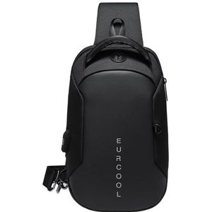 Multi functie Crossbodytassen mannen borst tas water afstotend schoudertas met USB-Oplaadpoort S (zwart)