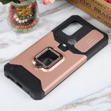 Voor Motorola Moto G Play 2023 Camera Shield Card Slot Phone Case met Ring Holder(Rose Gold)