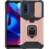 Voor Motorola Moto G Play 2023 Camera Shield Card Slot Phone Case met Ring Holder(Rose Gold)