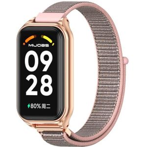 Voor Redmi Band 2 Mijobs metalen omhulsel ademende nylon lus horlogeband (roze ros goud)