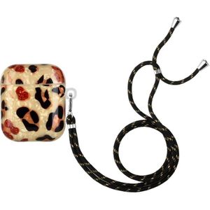 Voor AirPods 1/2 Painted Shell Textuur draadloze oortelefoonkoffer met lanyard (gele luipaard)