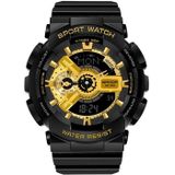 Sanda World Time Luminous Kalender Multifunctionele Mannen Sport Quartz Horloge (3110 Zwart Goud)