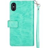 Voor iPhone X / XS Multifunctionele Rits Horizontale Flip Lederen Case met Holder & Wallet & 9 Card Slots & Lanyard(Mint Green)