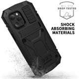 R-JUST Schokbestendig waterdicht stofdicht metaal + siliconen beschermhoes met houder voor iPhone 12 mini(Zwart)