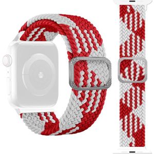 Gesp Gevlochten Elastische Strap Horlogeband voor Apple Watch Series 6 & SE & 5 & 4 44mm / 3 & 2 & 1 42mm (rood en wit)