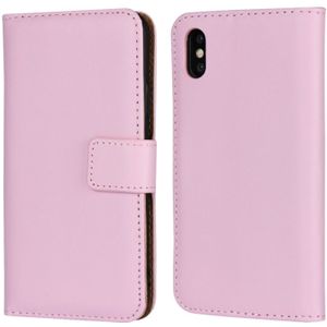 Lederen horizontale Flip holster voor iPhone X/XS met magnetische sluiting en beugel en kaartsleuf en portemonnee (roze)