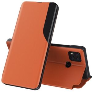 Voor Xiaomi Redmi 9C Side Display Magnetic Shockproof Horizontale Flip Lederen Case met houder(Oranje)