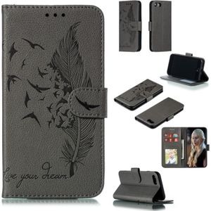 Feather patroon Litchi textuur horizontale Flip lederen draagtas met portemonnee & houder & kaartsleuven voor iPhone 8/7 (grijs)