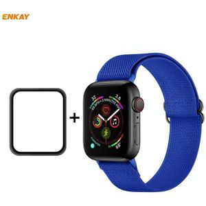 Voor Apple Watch Series 6 / 5 / 4 / SE 44mm Hat-Prince ENKAY 2 in 1 verstelbare flexibele polyester horlogeband + full screen full screen pmma gebogen HD screen protector (royal blue)
