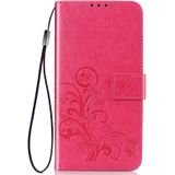 Lucky Clover ingedrukt bloemen patroon lederen draagtas voor Xiaomi mi 9  met houder & kaartsleuven & portemonnee & hand strap (Rose rood)