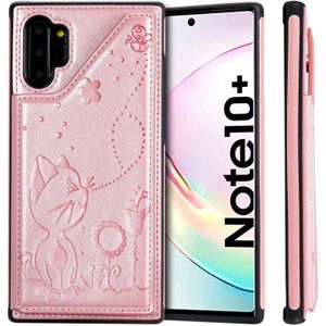 Voor Galaxy Note 10 plus Kat Bee relif patroon schokbestendige beschermende case met kaartsleuven & fotolijstjes (Rose goud)