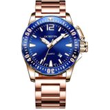 OCHSTIN 7002B multifunctioneel quartz waterdicht lichtgevend stalen band herenhorloge (rosgoud + blauw)