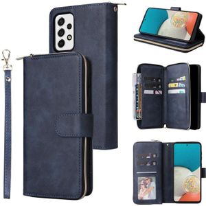 For Samsung Galaxy A53 5G 9 Card Slots Zipper Wallet Bag Leather Phone Case(Blue)