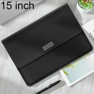 Litchi Patroon PU Lederen Waterdichte Ultradunne Bescherming Liner Bag Aktetas Laptop Draagtas voor 15 inch Laptops (Zwart)