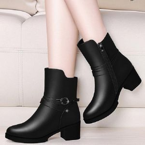 Ronde hoofd laarzen met dikke kant rits laarzen en fluwelen Boots  grootte: 38 (zwart)