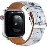 Marmeren etnische stijl bedrukte lederen horlogeband voor Apple Watch Series 6 & SE & 5 & 4 44mm / 3 & 2 & 1 42mm (Marmer Wit)