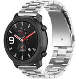 Toepasbaar op Ticwatch generatie/Moto360 tweede generatie 460/Samsung GearS3/Huawei GT Universal 22mm RVS metalen riem Butterfly Buckle drie kralen (zilver)