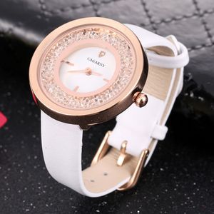 CAGARNY waterbestendig Fashion 6878 vrouwen Quartz Wrist Watch with leder Band(White+Gold)