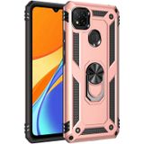 Voor Xiaomi Redmi 9C Schokbestendige TPU + PC Beschermhoes met 360 Graden Roterende Houder (Rose Gold)