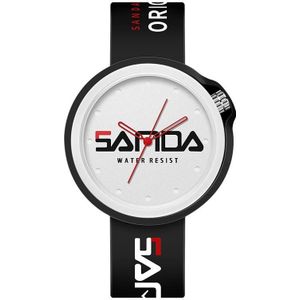 Sanda 3200 siliconen riem quartz sport horloge voor mannen en vrouwen (zwart en wit)