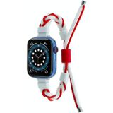 Siliconen bonen gevlochten koord nylon horlogeband voor Apple Watch 38 mm (wit rood)