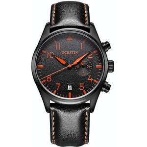 Ochstin 5043C multifunctionele zakelijke waterdichte lederen band quartz horloge (zwart + zwart + oranje)