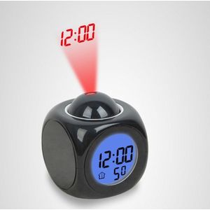 Multifunctionele LED Projectie wekker Voice Talking Clock  specificatie: zwart + USB-kabel