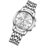 FNGEEN 4006 Dames Quartz Horloge Fashion Luminous Date Display Watch (Witte Stalen Witte Ondergrond)
