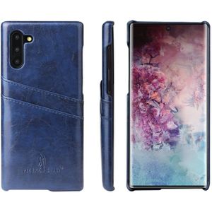 Fierre Shann retro olie Wax textuur PU lederen draagtas met kaartsleuven voor Galaxy Note 10 (blauw)