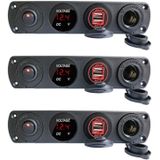 3 PCS 4-holes paneelcombinatieschakelaar Dual USB 4.2A Power Plug met voltmeter (rood licht)